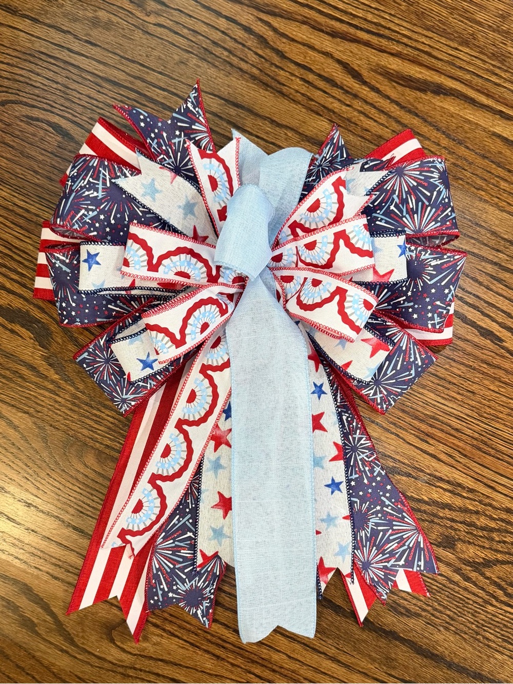 Patriotic Red White Blue Ribbon Bow